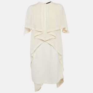 Elie Saab Cream Silk And Crepe Ruffled Mini Dress S
